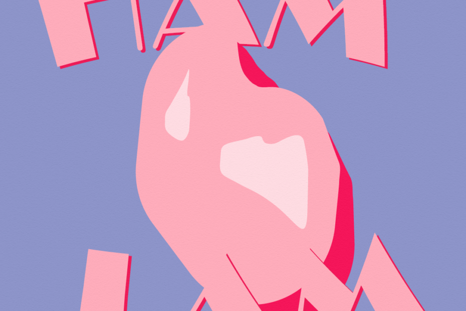 Illustrative design of a chunk of ham. Words 'Ham I Am' circling.