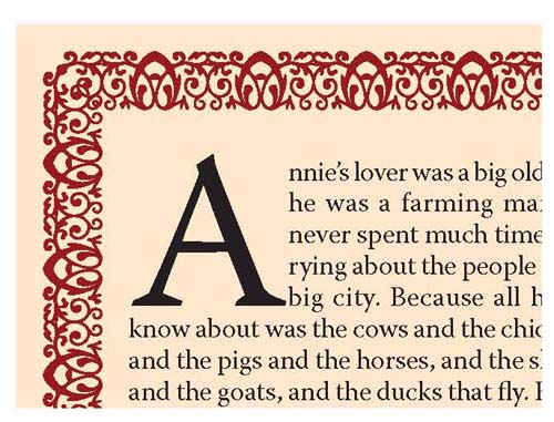 Visual illustration of a drop cap in an old book. 