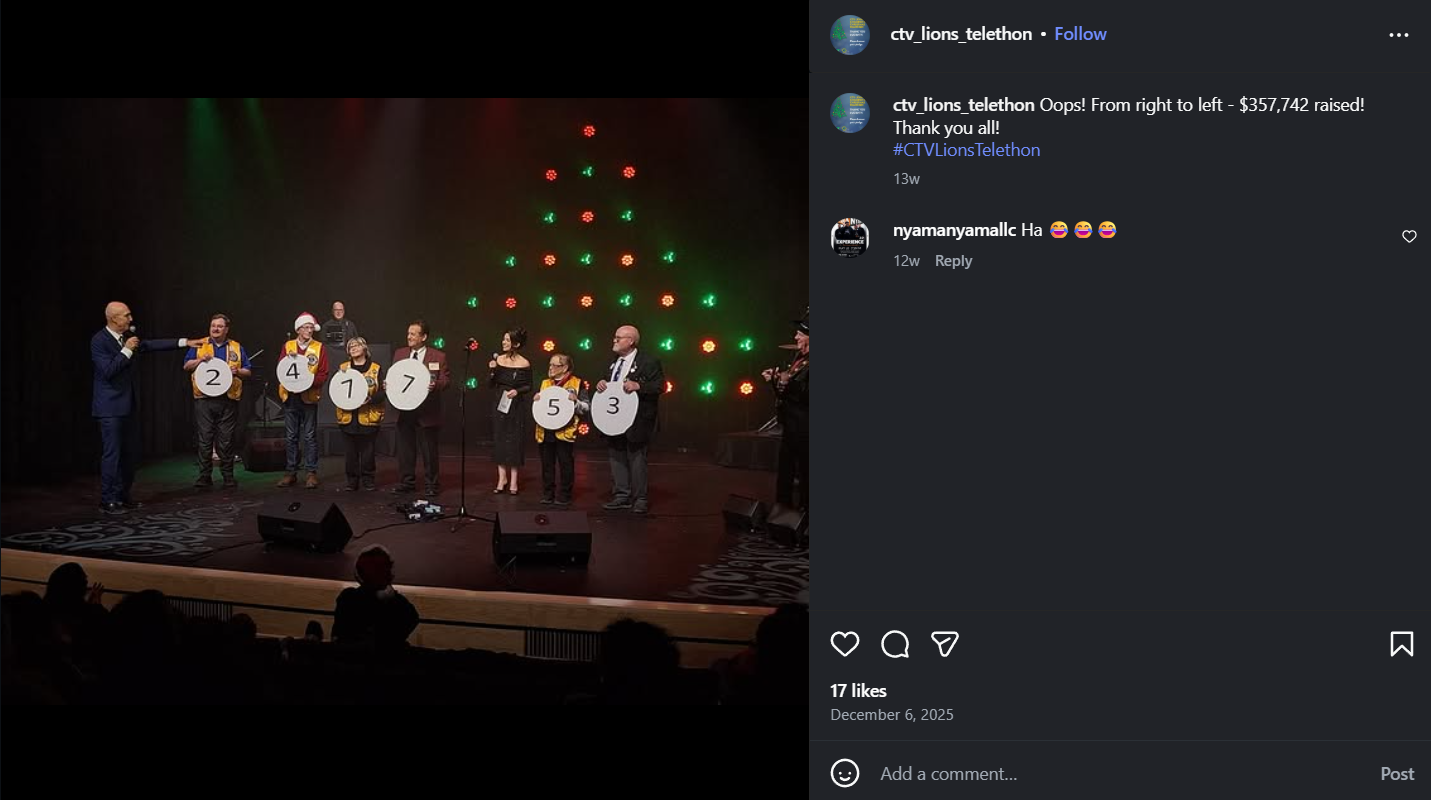 Caption on Instagram post by CTV Lion's Telethon